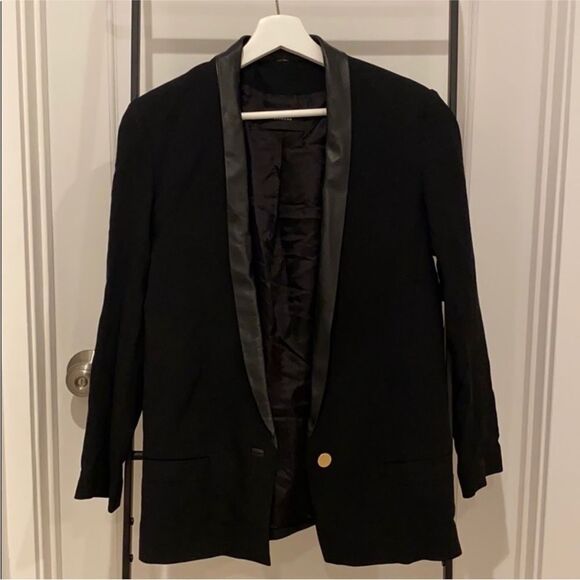 Serrano genuine leather trimmed viscose blazer, XS - Picture 3 of 8